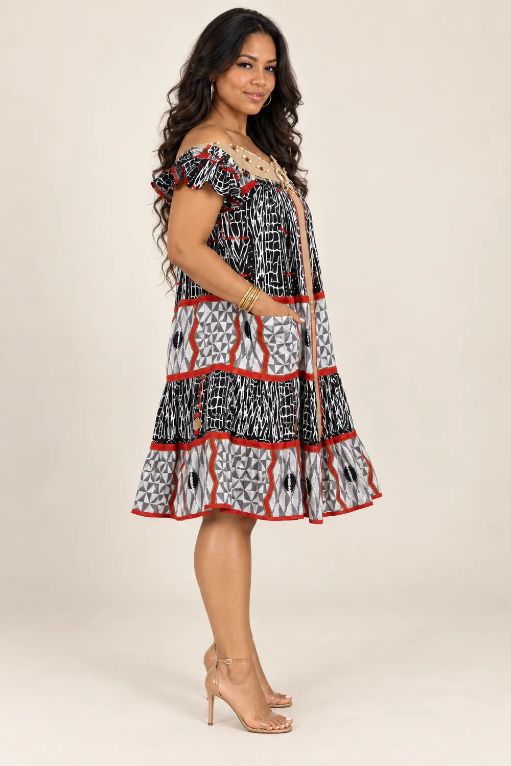 Robe Évasée Ankara Rouge & Noir