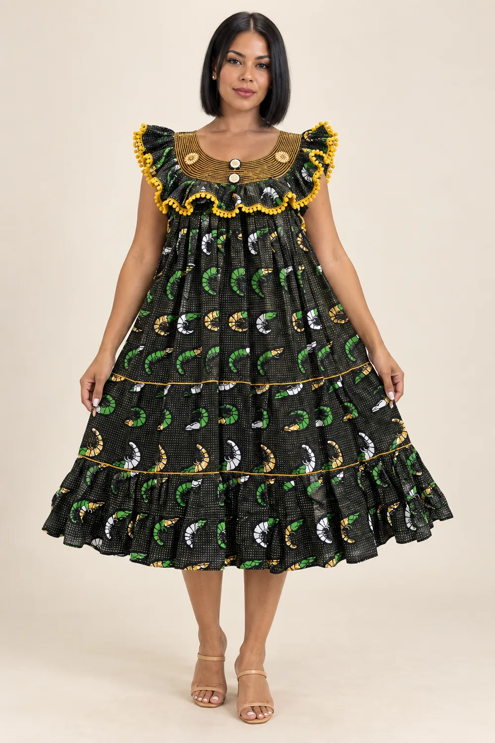 Robe Évasée Émeraude Wax